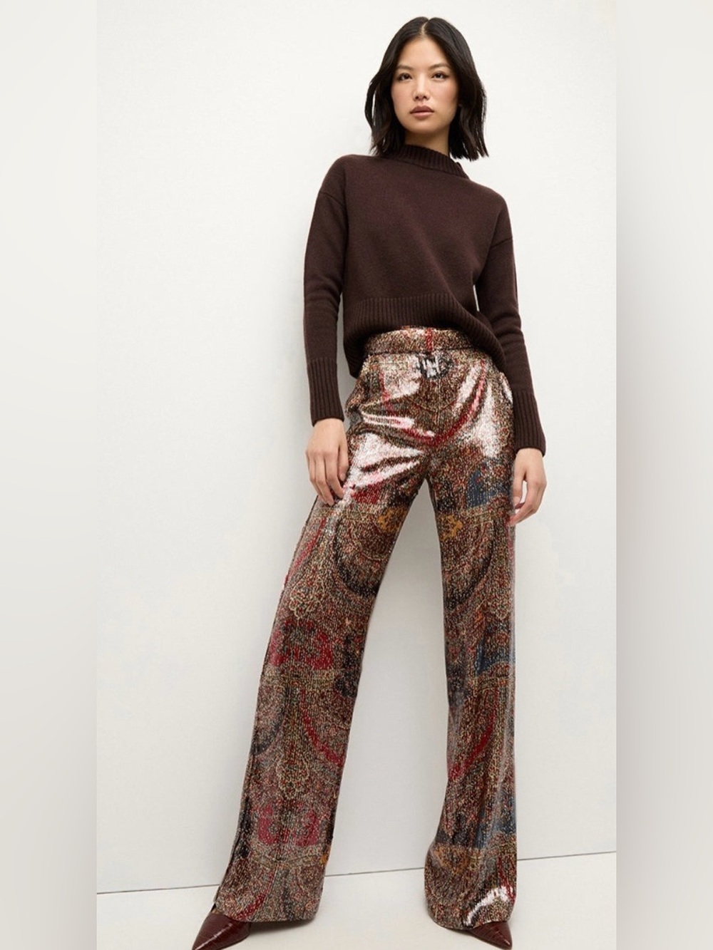 Veronica Beard Metallic Multi-Color Sequin Wide-Leg Pants